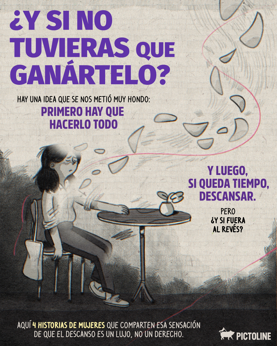 ¿Cuándo dejamos de creer que existir era suficiente? 😮‍💨🥀⁣ ⁣ #descanso #mujeresreales #mujeres #8m #historias #pictoline