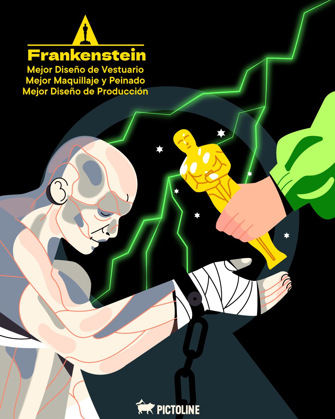 No uno, no dos, ¡TRES Óscares sumó Frankenstein! 🖤🧟✨ ¡¡Grande, Guillermo Del Toro!! 🇲🇽👏👏👏⁣ ⁣ #frankenstein #guillermodeltoro #jacobelordi #oscars2026 #oscars #premiososcar #cine #películas #entretenimiento #pictoline