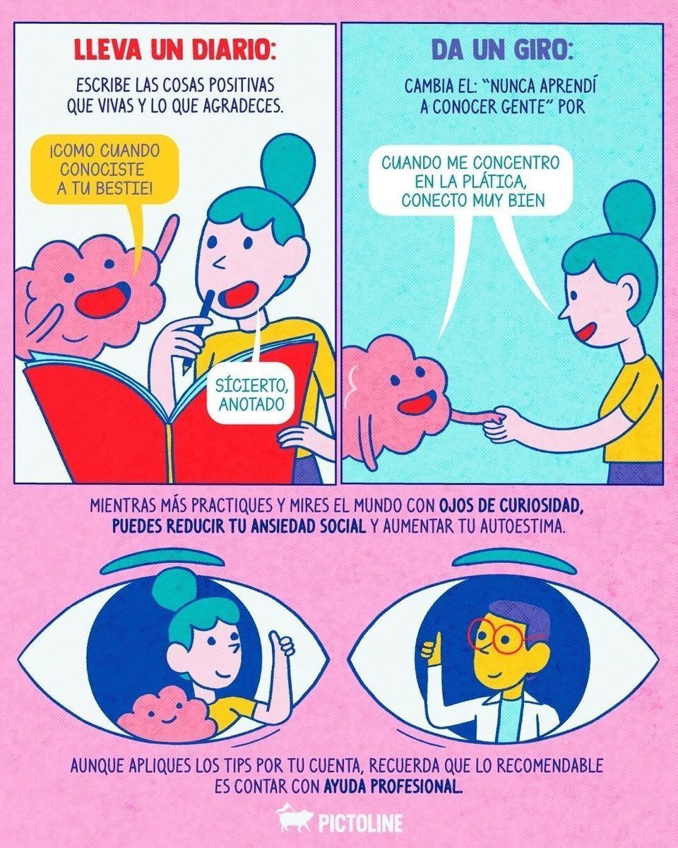 Cc la curiosidad puede ayudarte a socializar más… 🧠💭🔍⁣ ⁣ #saludmental #ansiedadsocial #mindfulness #psicologia #pictoline