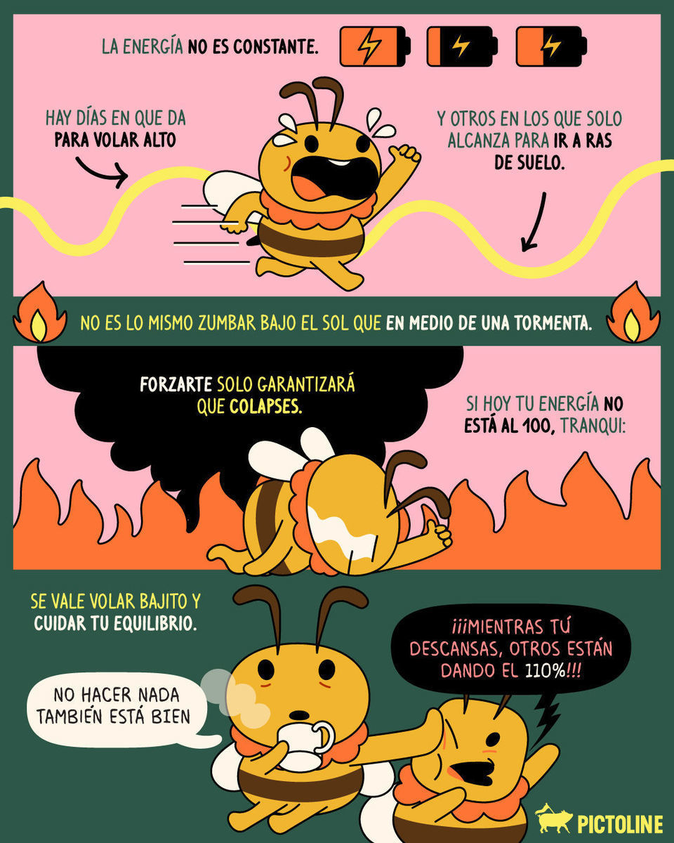 Amable recordatorio: Tu valor no depende de tu productividad 📈🐝 Acepta tu ritmo y suelta la culpa, mañana será otro día 🔋☁️ #productividad #energía #saludmental #descanso #descansomental #pictoline