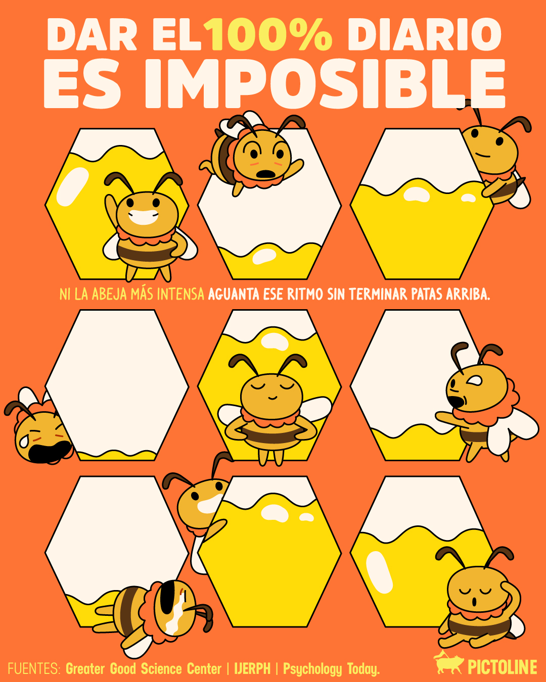 Amable recordatorio: Tu valor no depende de tu productividad 📈🐝 Acepta tu ritmo y suelta la culpa, mañana será otro día 🔋☁️ #productividad #energía #saludmental #descanso #descansomental #pictoline