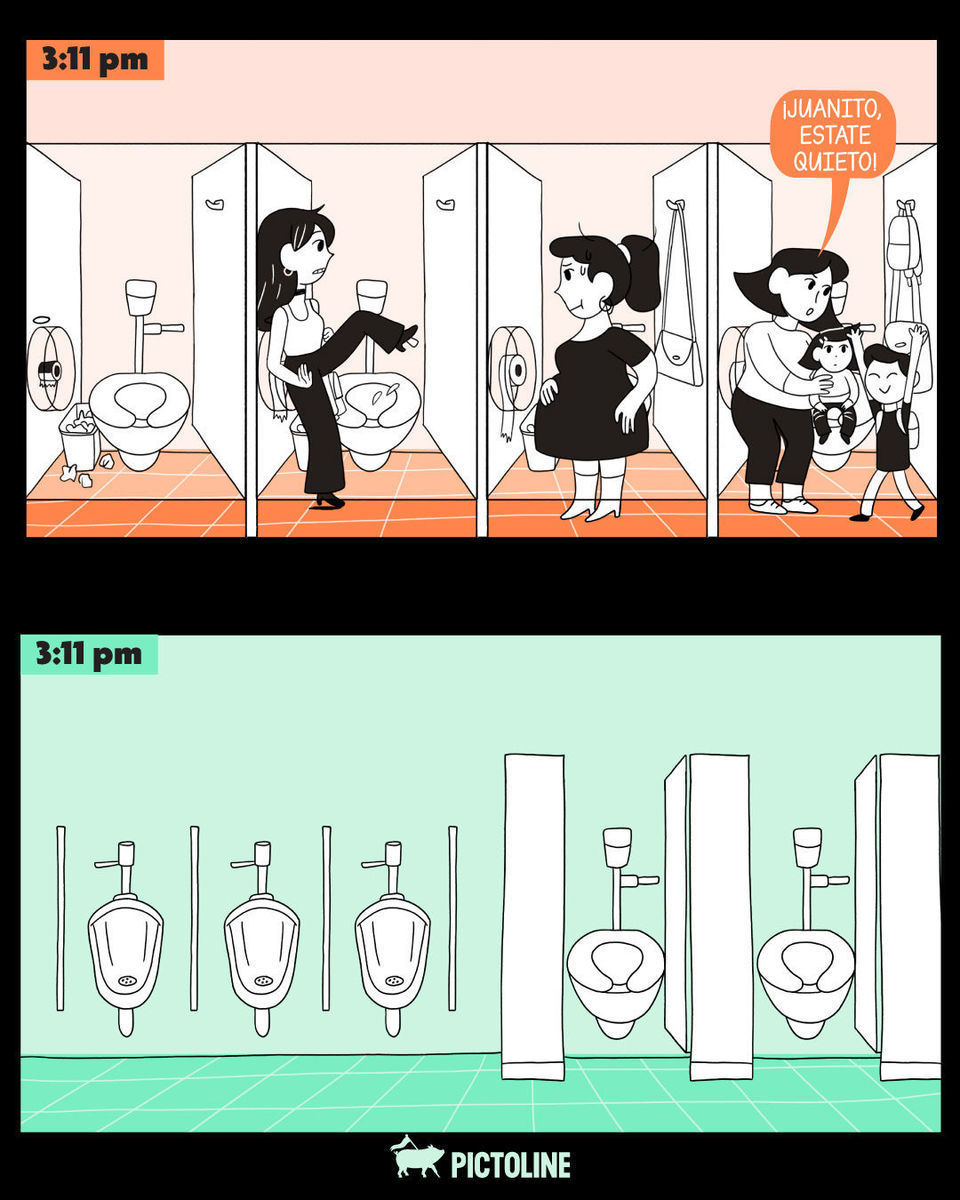 Nooombre, ¡y luego imagínate lo que es ir al baño público en un concierto! 👯👯🚽⏱️ ¿Cuánto es lo más que te has tardado en entrar?⁣ ⁣ #baño #experiencia #baños #sociedad #pictoline