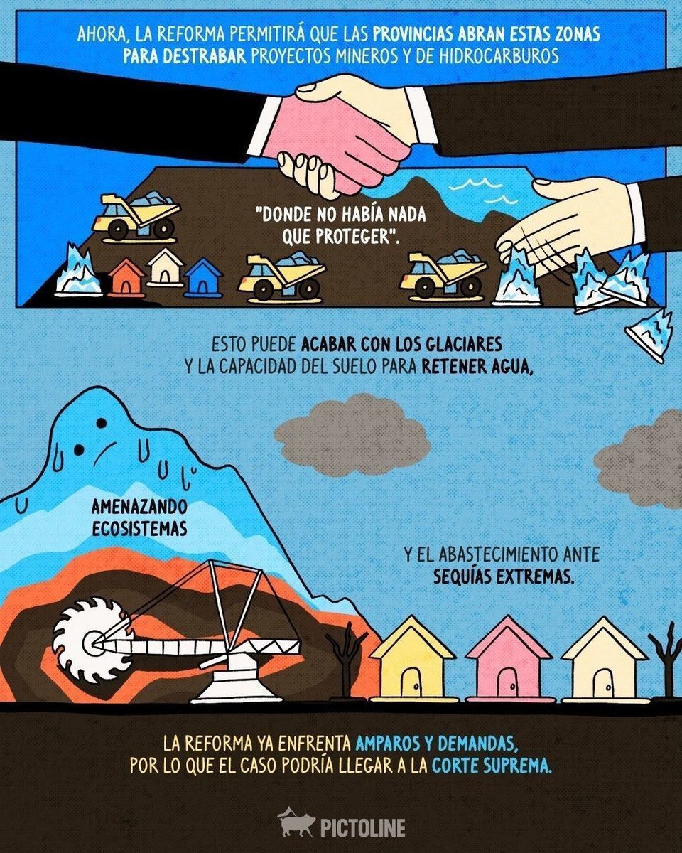 ¿Qué se juega con la reciente reforma a la Ley de Glaciares en Argentina? El caso que ha llegado a los tribunales 🏔️💧🪨⁣ ⁣ #argentina #sociedad #glaciares #deshielo #glacier #nature #medioambiente #pictoline