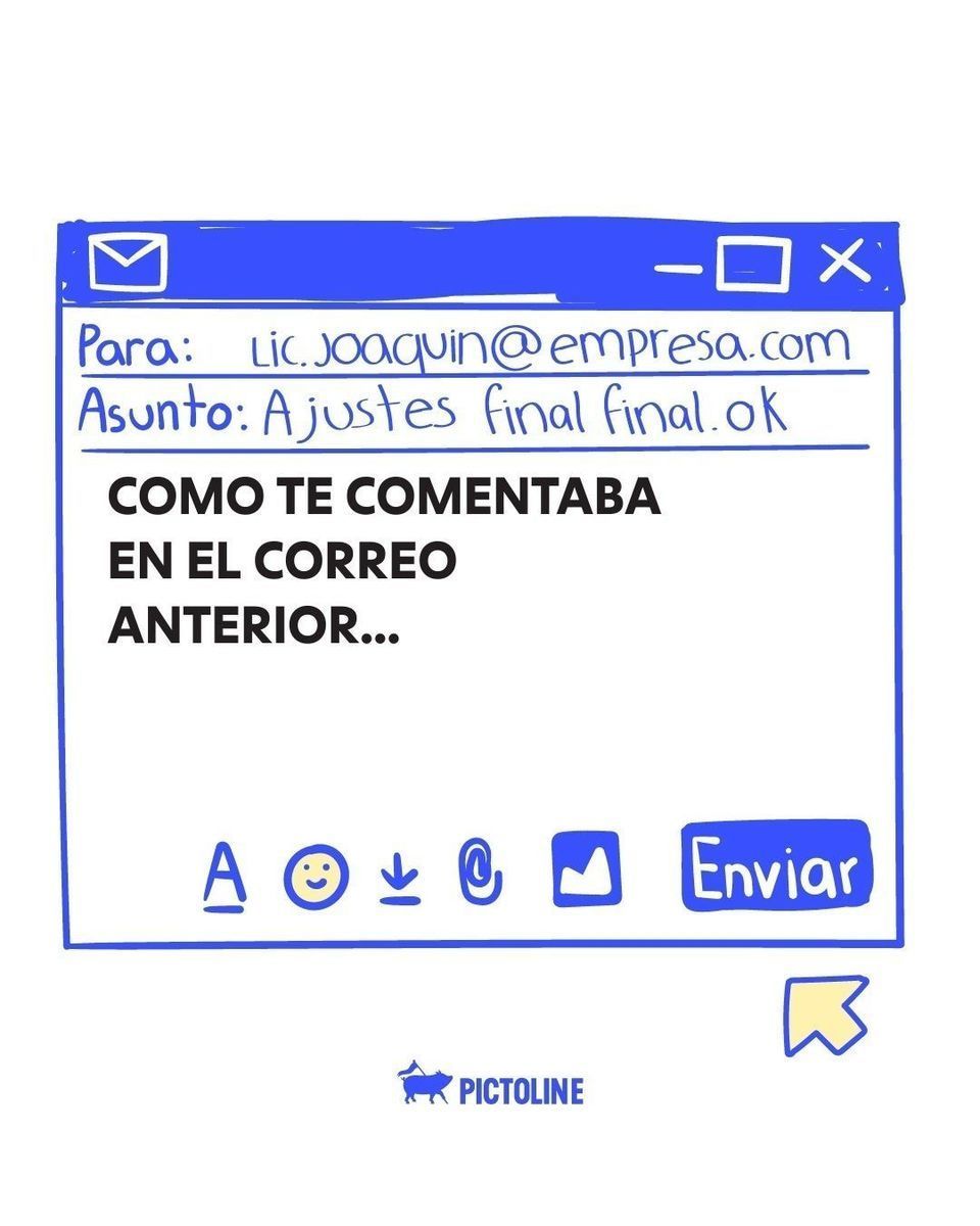 -Ya te lo pinch*s mandé tres veces, prro. --Pero Hernández, no podemos poner eso. --Ok, entonces: Adjunto nuevamente el archivo. ¿Qué otras has aplicado en tu trabajo? 💀 #ambientelaboral #humor #sociedad #correocorporativo #pictoline