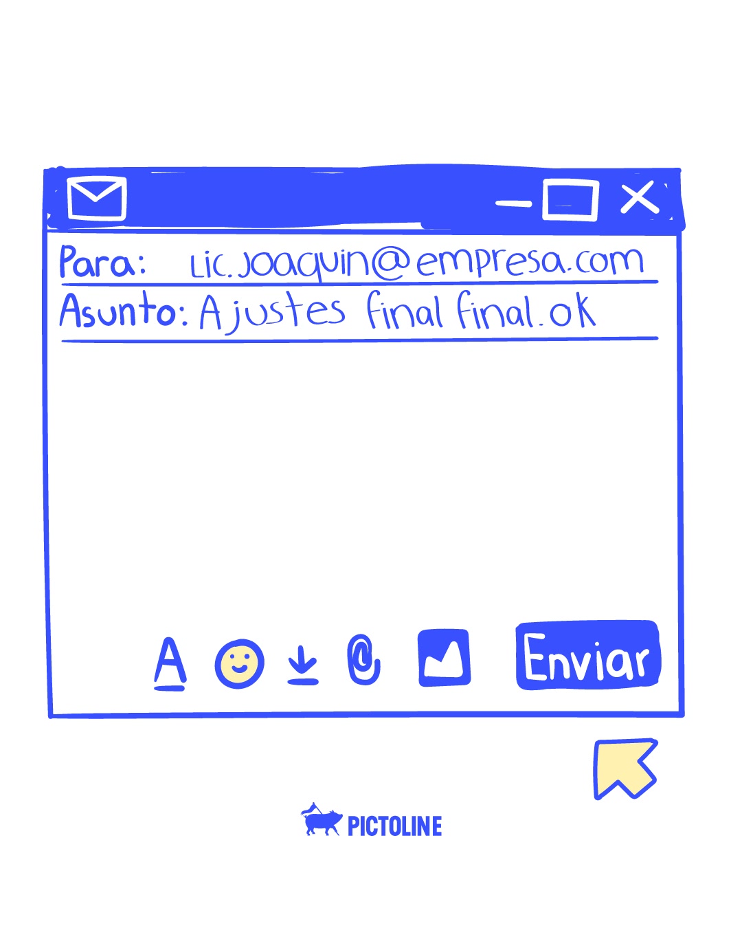 -Ya te lo pinch*s mandé tres veces, prro. --Pero Hernández, no podemos poner eso. --Ok, entonces: Adjunto nuevamente el archivo. ¿Qué otras has aplicado en tu trabajo? 💀 #ambientelaboral #humor #sociedad #correocorporativo #pictoline