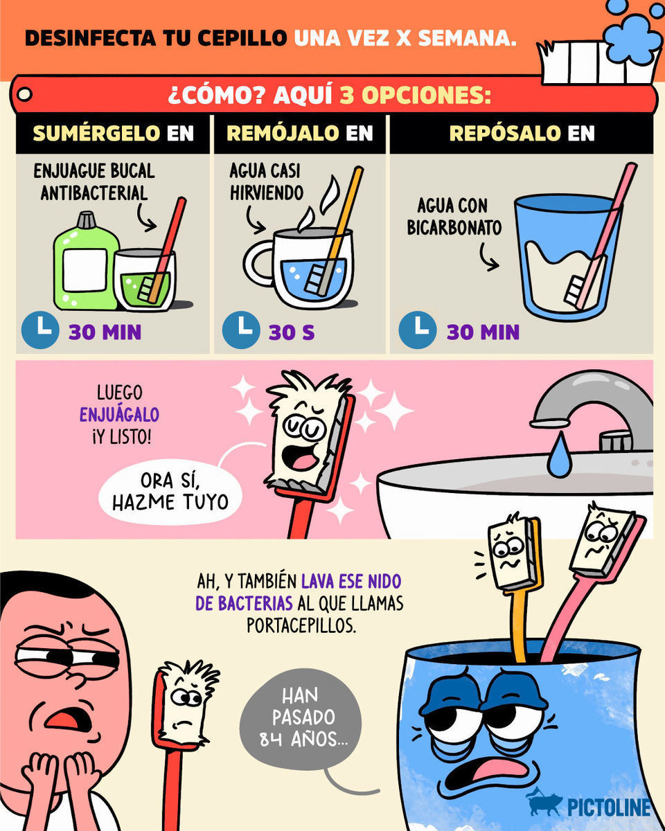 ¿Piensas que esa pastita vieja es lo más sucio que puede tener tu cepillo? 🪥🦠👄 ⁣ ⁣ #higienebucal #salud #dientes #cepillodental #pictoline