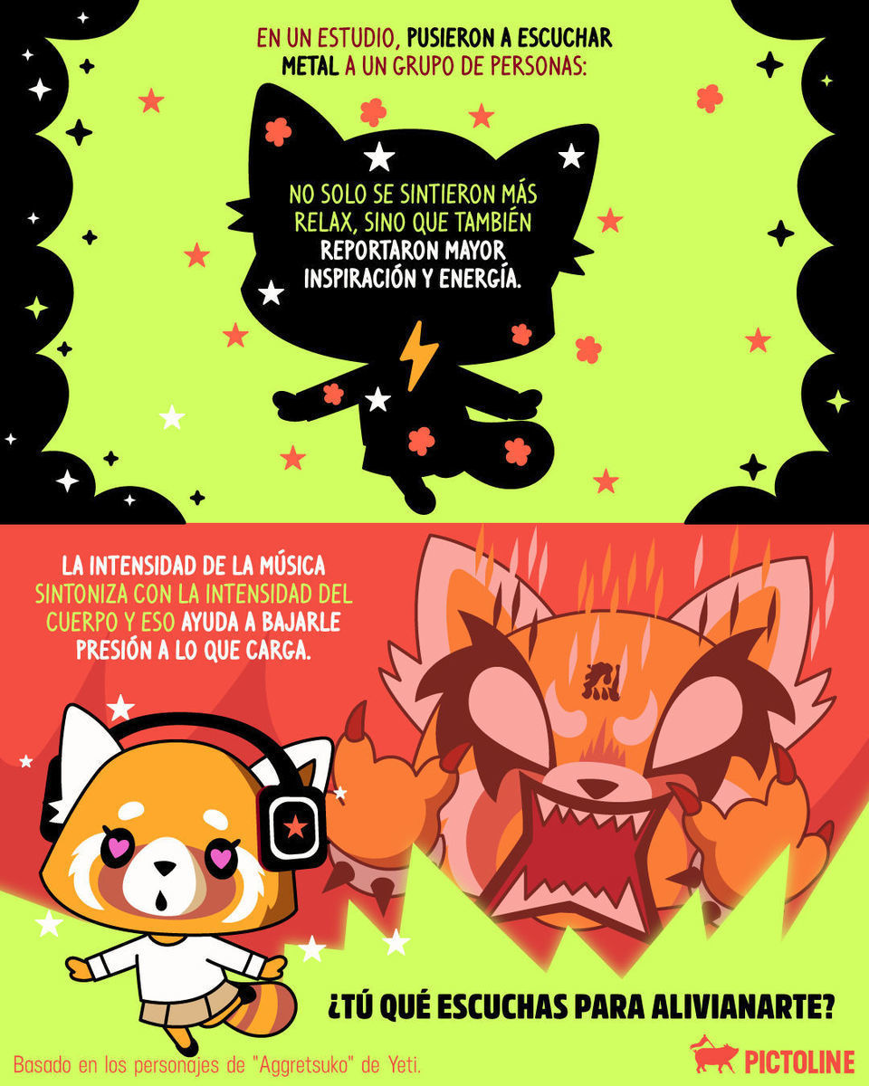 Mándale esto a tu compa metalero que parece 🦖, pero es un 🧸⁣ ⁣ #metal #heavymetal #musica #music #estres #ciencia #cultura #entretenimiento #aggretsuko #pictoline